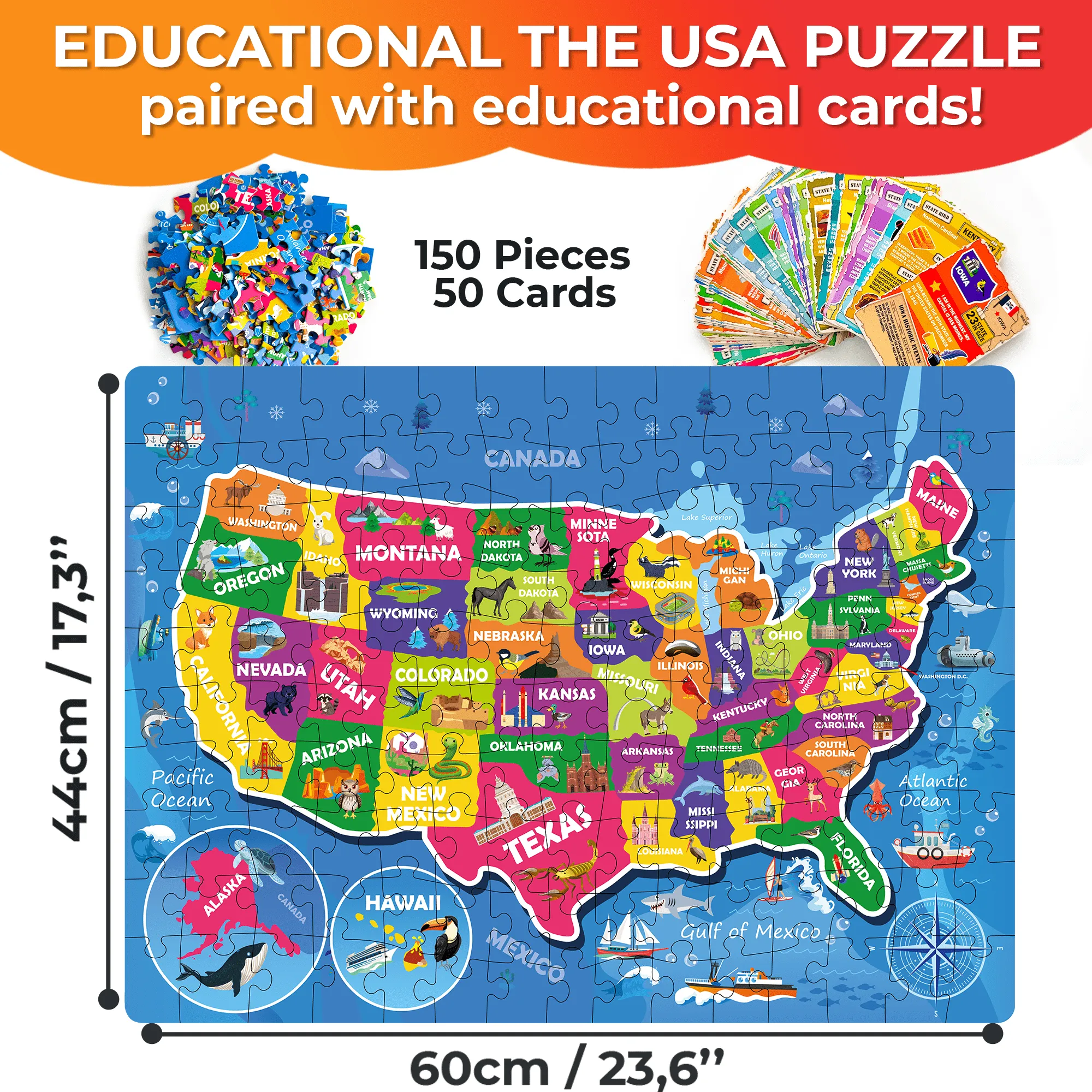 150 Pcs Jigsaw Puzzles 50 Cards For Kids | USA