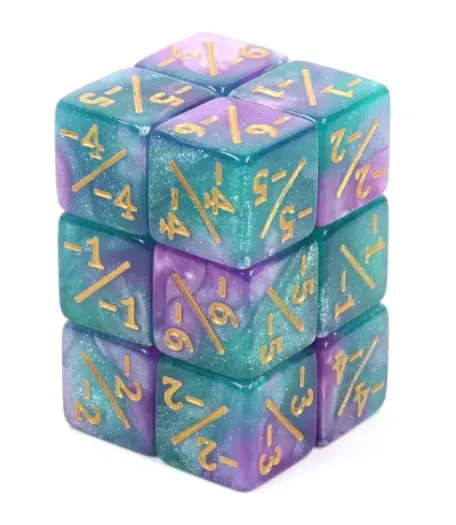 "Candy Nebula" - Blue-Green and Pink with Glitter - Counter Dice (12) - Level One Dice