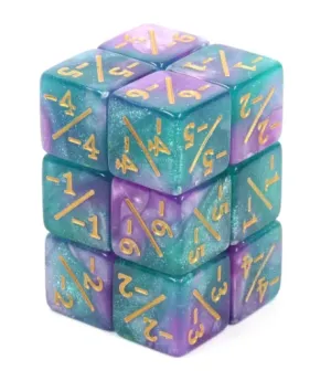 "Candy Nebula" - Blue-Green and Pink with Glitter - Counter Dice (12) - Level One Dice