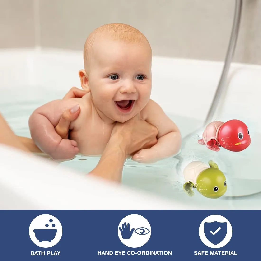 Wembley Swimming Turtle Bath Toys for Toddlers Kids Cute Floating Wind Up Water Toys for Babies 1 2 3 4 5 Years Boy Girl New Born Baby Bathtub Pool Toys Gift for Baby, Pack - 1